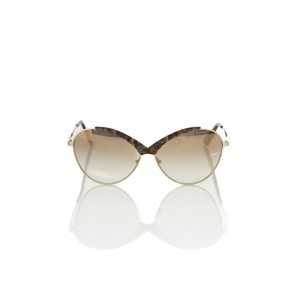 Sunglasses With A Butterfly Shape. Metal Frame With Brown Mother Of Pearl Central Profile. Beige Shaded Lens.