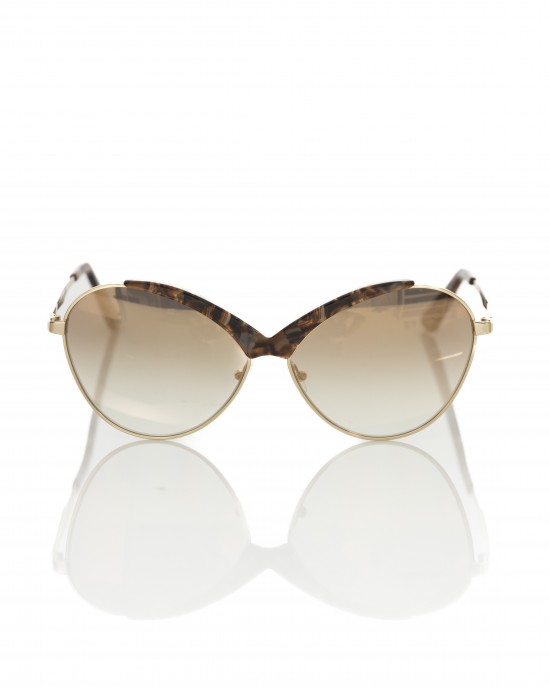 Sunglasses With A Butterfly Shape. Metal Frame With Brown Mother Of Pearl Central Profile. Beige Shaded Lens.