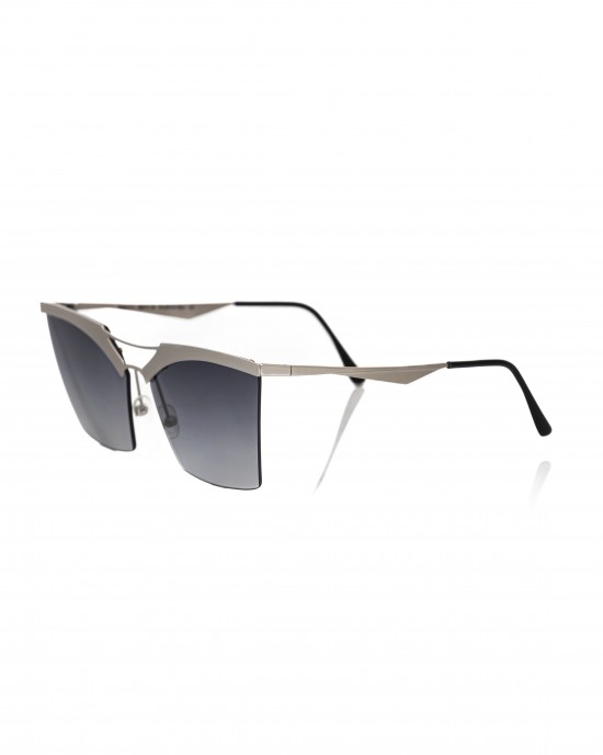 Clubmaster Model Sunglasses. Upper Profile In Silver Colored Metal. Black Shaded Lens.