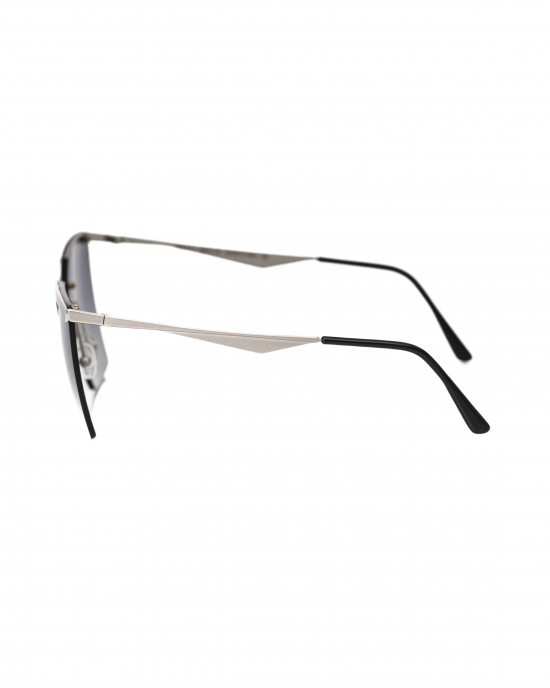 Clubmaster Model Sunglasses. Upper Profile In Silver Colored Metal. Black Shaded Lens.
