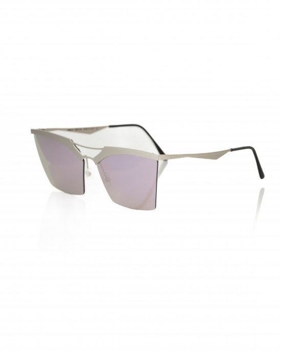 Clubmaster Model Sunglasses. Upper Profile In Silver Colored Metal. Gray-pink Shaded Lens.