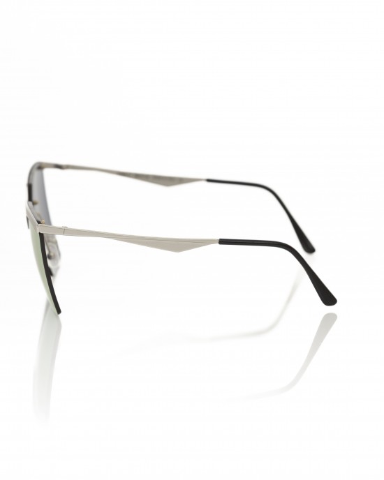 Clubmaster Model Sunglasses. Upper Profile In Silver Colored Metal. Gray-pink Shaded Lens.