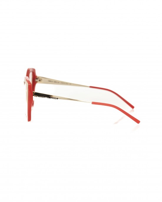 Butterfly Model Eyeglasses. Outer Profile In Gold Colored Metal And Coral Interior.