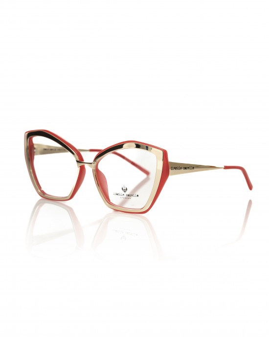 Butterfly Model Eyeglasses. Outer Profile In Gold Colored Metal And Coral Interior.