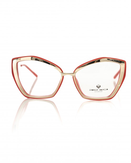Butterfly Model Eyeglasses. Outer Profile In Gold Colored Metal And Coral Interior.
