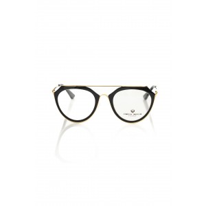 Eyeglasses Model Aviator. Black Profile. Central Rod And Gold-colored Metal Rods.