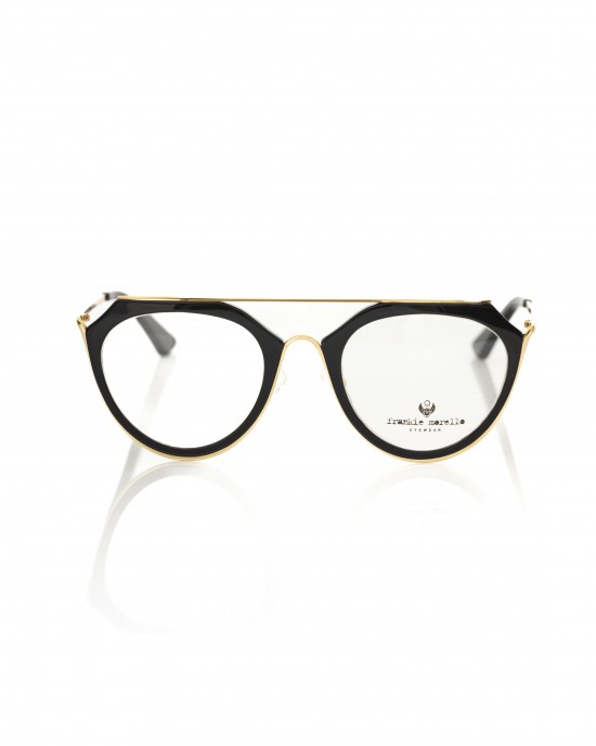 Eyeglasses Model Aviator. Black Profile. Central Rod And Gold-colored Metal Rods.