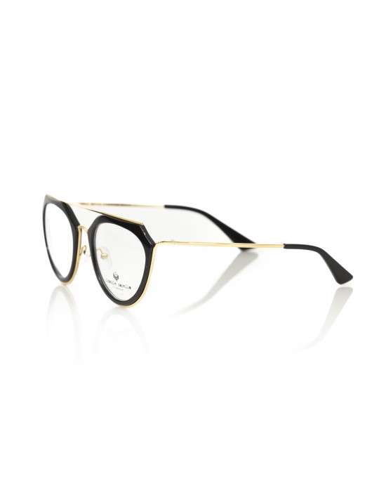 Eyeglasses Model Aviator. Black Profile. Central Rod And Gold-colored Metal Rods.