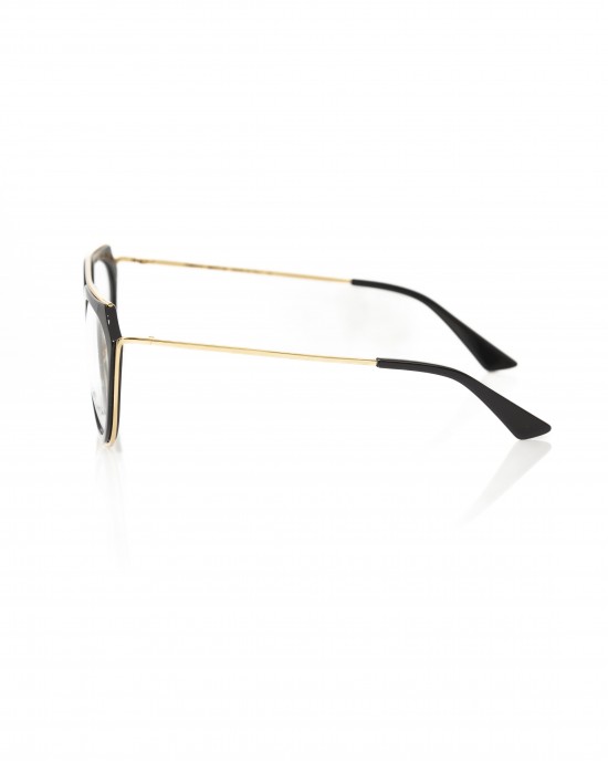 Eyeglasses Model Aviator. Black Profile. Central Rod And Gold-colored Metal Rods.