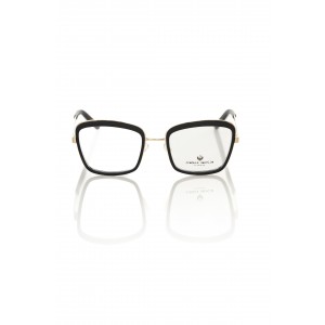 Square Eyeglasses With Black And Gold Pattern.