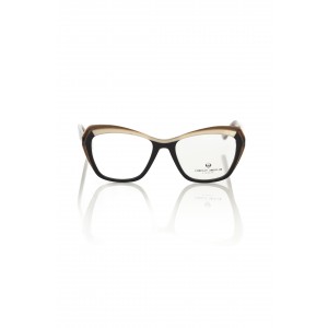 Cat Eye Model Eyeglasses. Black And Cream Frame. Profile And Temples With Glitters.