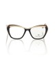 Cat Eye Model Eyeglasses. Black And Cream Frame. Profile And Temples With Glitters.