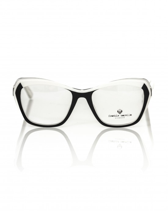 Cat Eye Model Eyeglasses. Black Frame. White And Transparent Profile And Temples.