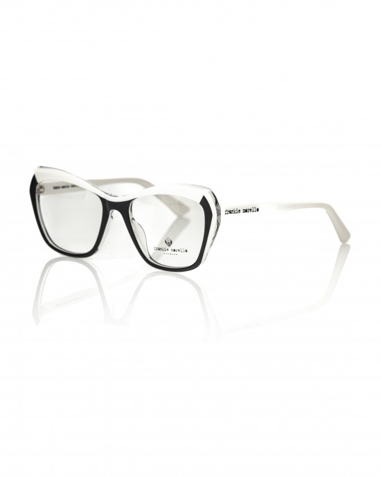 Cat Eye Model Eyeglasses. Black Frame. White And Transparent Profile And Temples.