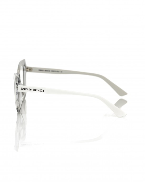 Cat Eye Model Eyeglasses. Black Frame. White And Transparent Profile And Temples.