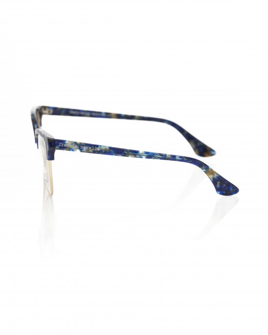 Clubmaster Model Eyeglasses. Profile And Temples In Blue Mother Of Pearl And Gold-colored Metal.