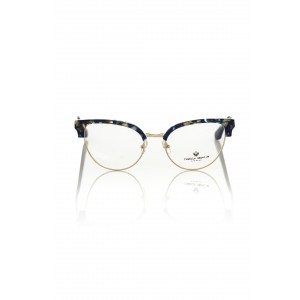 Clubmaster Model Eyeglasses. Profile And Temples In Blue Mother Of Pearl And Gold-colored Metal.
