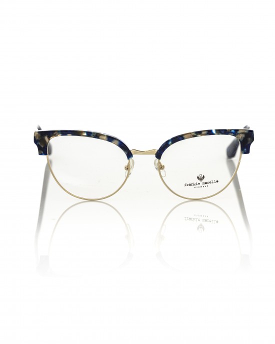 Clubmaster Model Eyeglasses. Profile And Temples In Blue Mother Of Pearl And Gold-colored Metal.