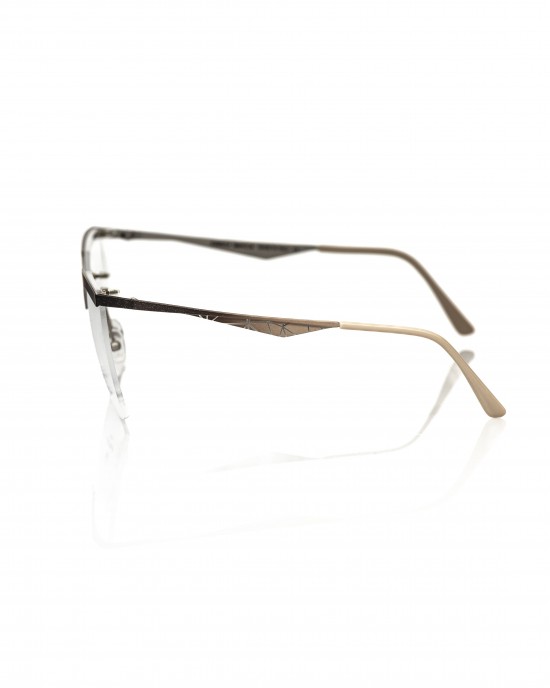 Clubmaster Model Eyeglasses. Profile And Temples In Glitter Gold Metal.