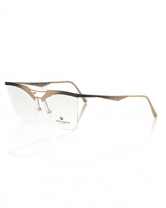 Clubmaster Model Eyeglasses. Profile And Temples In Glitter Gold Metal.