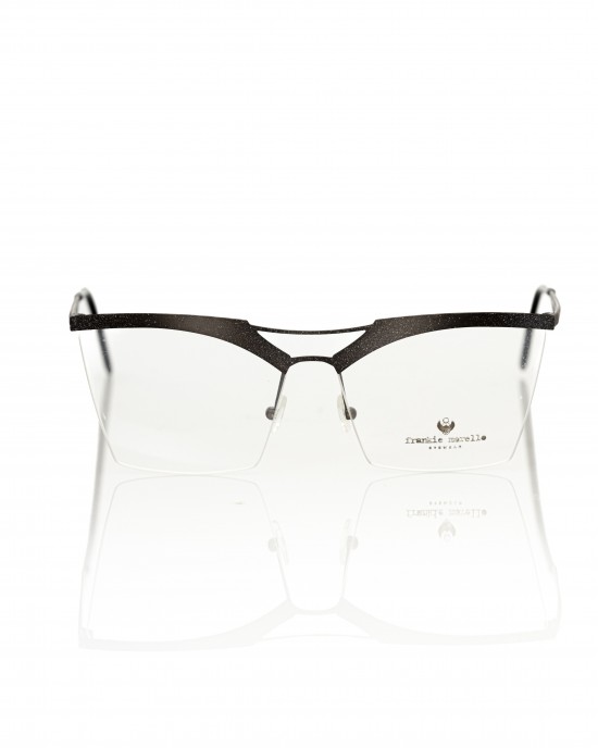 Clubmaster Model Eyeglasses. Profile And Temples In Glitter Black Metal.