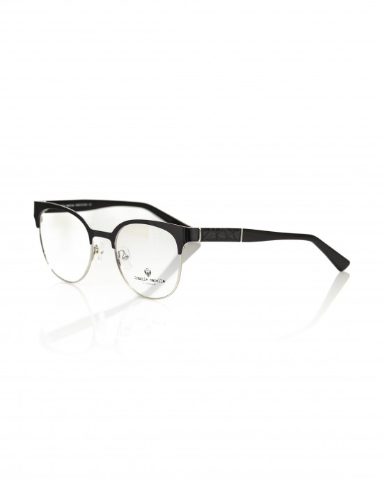 Clubmaster Model Eyeglasses. Black Upper Profile. Black Template With Geometric Pattern.