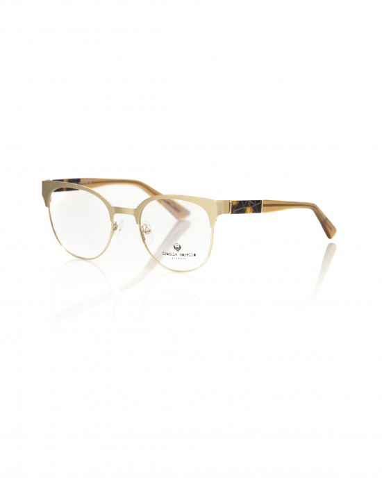 Clubmaster Model Eyeglasses. Upper Profile In Gold Colored Metal. Transparent Template With Geometric Pattern.