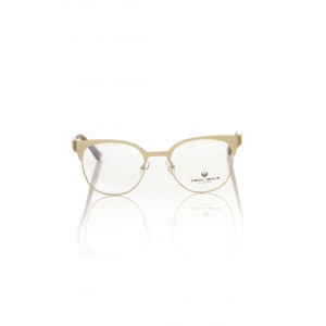 Clubmaster Model Eyeglasses. Upper Profile In Gold Colored Metal. Transparent Template With Geometric Pattern.