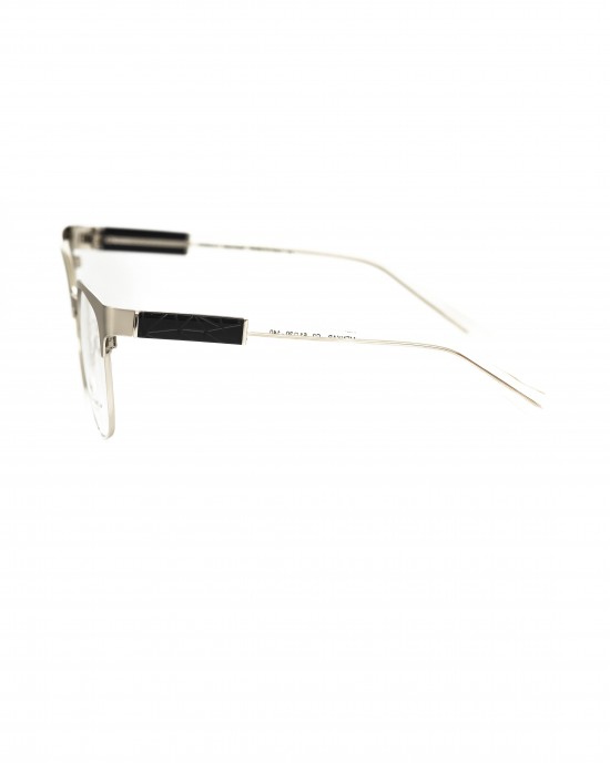 Clubmaster Model Eyeglasses. Metal Upper Profile. Black Template With Geometric And Transparent Pattern.