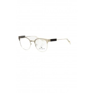 Clubmaster Model Eyeglasses. Metal Upper Profile. Black Template With Geometric And Transparent Pattern.