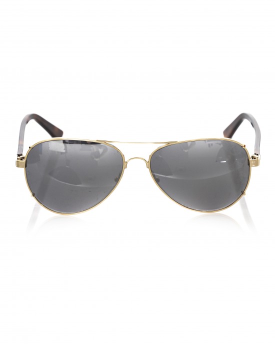 Aviator Model Eyeglasses. Metal Profile In Gold Color And Havana Rod. Smoked Lens.