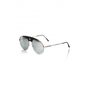 Sunglasses Shield Model. Metal Profile And Black Central Rod. Smoke Gray Lens.