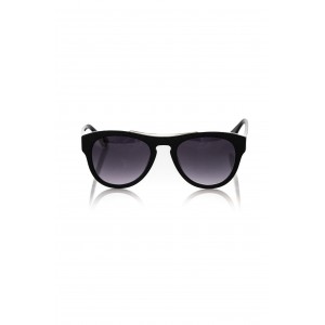 Wayfarer Model Sunglasses. Black Frame With Tone On Tone Geometric Pattern. Black Shaded Lens.