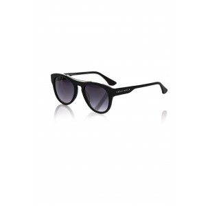 Wayfarer Model Sunglasses. Black Frame With Tone On Tone Geometric Pattern. Black Shaded Lens.