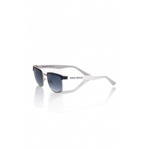 Clubmaster Model Sunglasses. Frame With Upper Profile In Black Leather. Blue Shaded Lens. White Auctions.