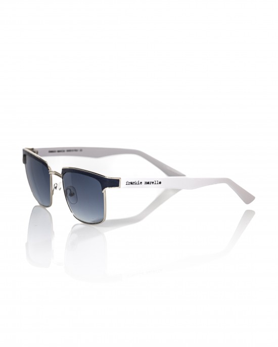 Clubmaster Model Sunglasses. Frame With Upper Profile In Black Leather. Blue Shaded Lens. White Auctions.