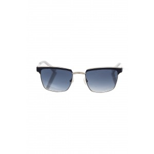 Clubmaster Model Sunglasses. Frame With Upper Profile In Black Leather. Blue Shaded Lens. White Auctions.