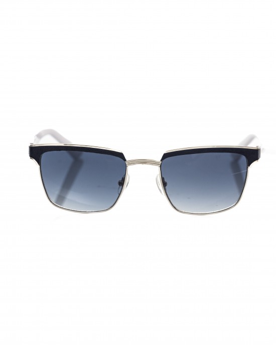 Clubmaster Model Sunglasses. Frame With Upper Profile In Black Leather. Blue Shaded Lens. White Auctions.