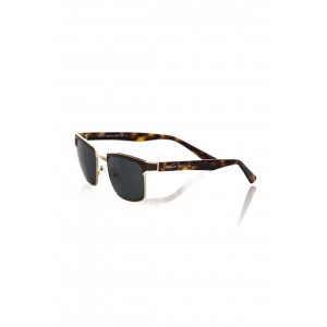 Clubmaster Model Sunglasses. Frame With Upper Profile In Brown Leather. Blue Shaded Lens. White Auctions.
