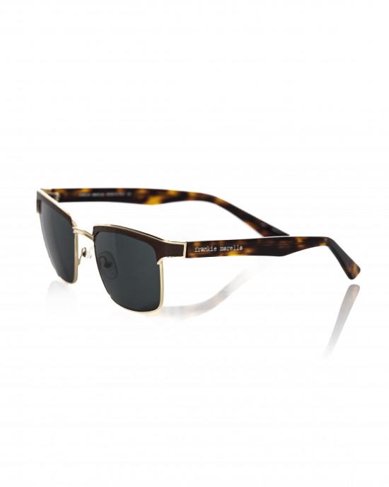 Clubmaster Model Sunglasses. Frame With Upper Profile In Brown Leather. Blue Shaded Lens. White Auctions.