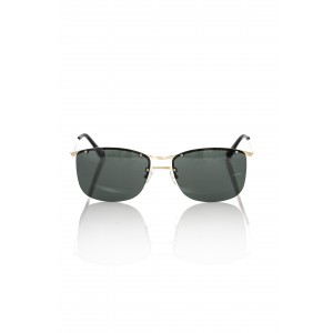 Clubmaster Model Sunglasses. Gold Metal Frame And Sticks. Black Lens.