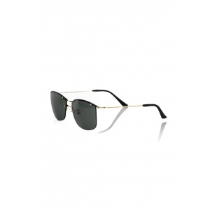 Clubmaster Model Sunglasses. Gold Metal Frame And Sticks. Black Lens.