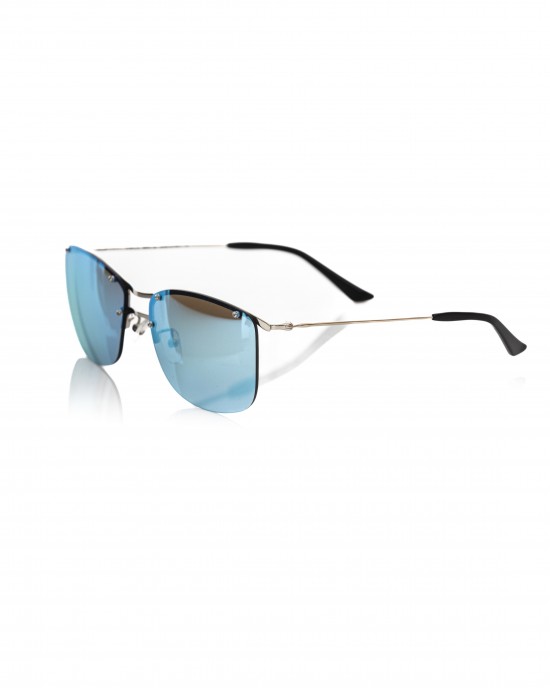 Clubmaster Model Sunglasses. Metal Mounting And Sticks. Blue Mirror Lens.