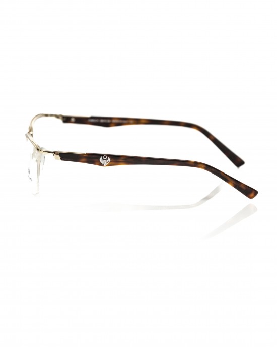 Clubmaster Model Eyeglasses. Gold-colored Metal Frame. Havana Auction With Logo.