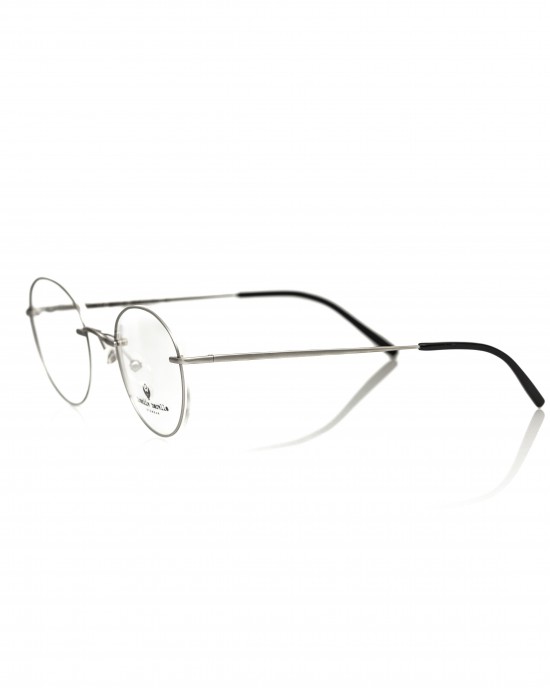 Round Eyeglasses. Silver Colored Metal Frame.