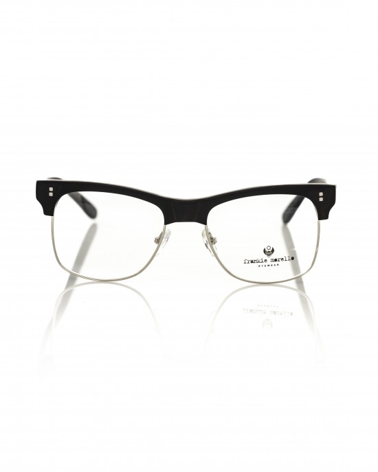 Clubmaster Model Eyeglasses. Metal Frame With Black Upper Profile. Black Temples With Logo.