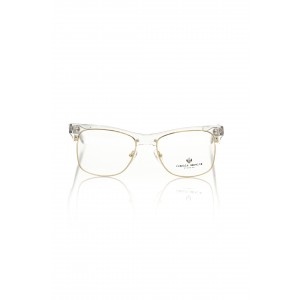 Clubmaster Model Eyeglasses. Gold-colored Metal Frame With Upper Profile And Transparent Temples With Logo.