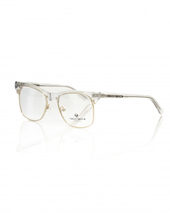 Clubmaster Model Eyeglasses. Gold-colored Metal Frame With Upper Profile And Transparent Temples With Logo.