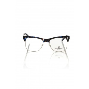 Clubmaster Model Eyeglasses. Metal Frame.upper Profile And Blue Fantasy Temples With Logo.