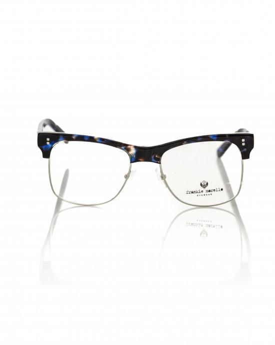 Clubmaster Model Eyeglasses. Metal Frame.upper Profile And Blue Fantasy Temples With Logo.